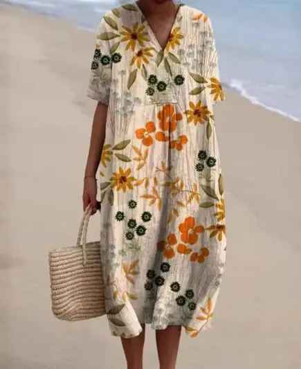 Margaret - Vibrant Floral Garden Print Flowy Summer Dress