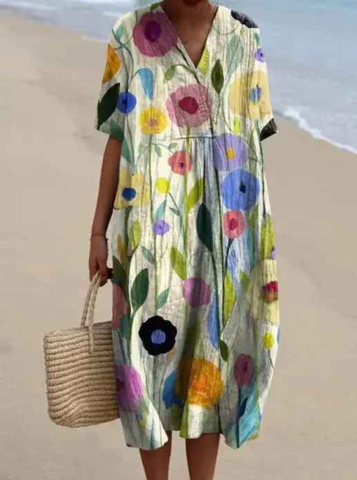Margaret - Vibrant Floral Garden Print Flowy Summer Dress