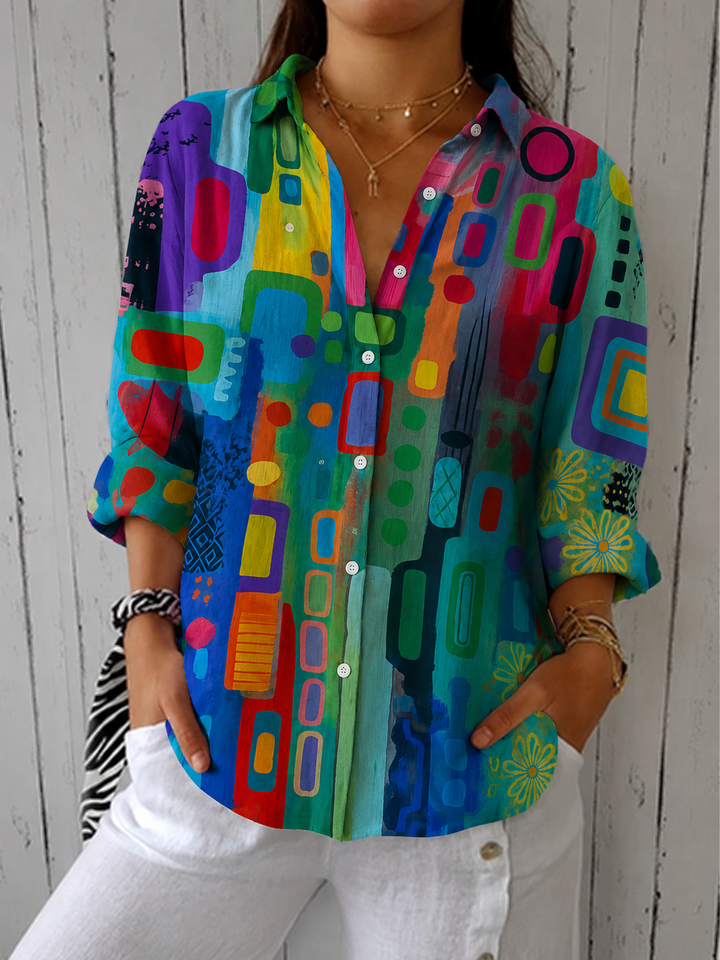 Catalina Patterned Artistic Button-Up Blouse