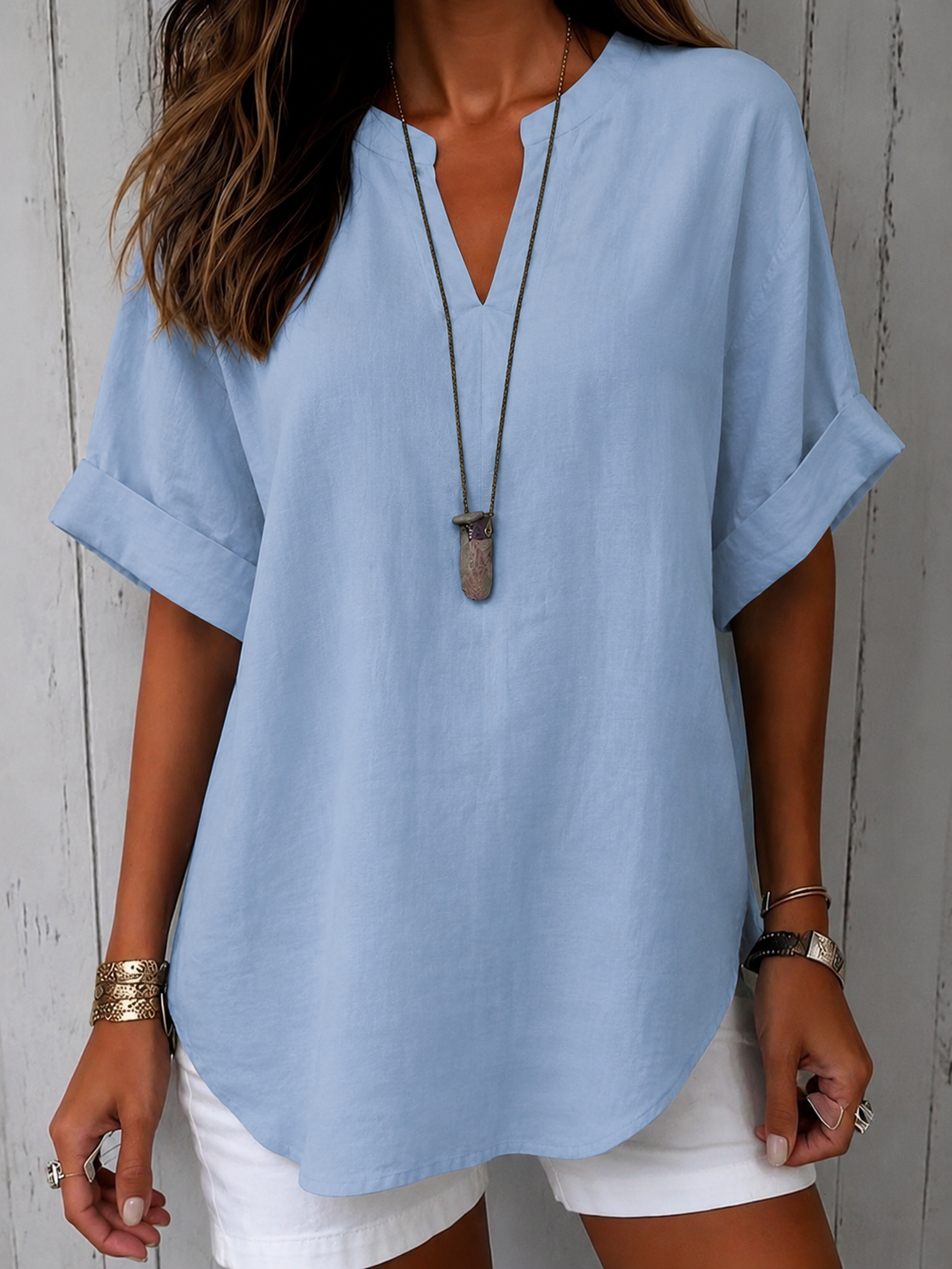 Emma Casual Plain Short-Sleeved Blouse for Women, Elegant Versatile Style