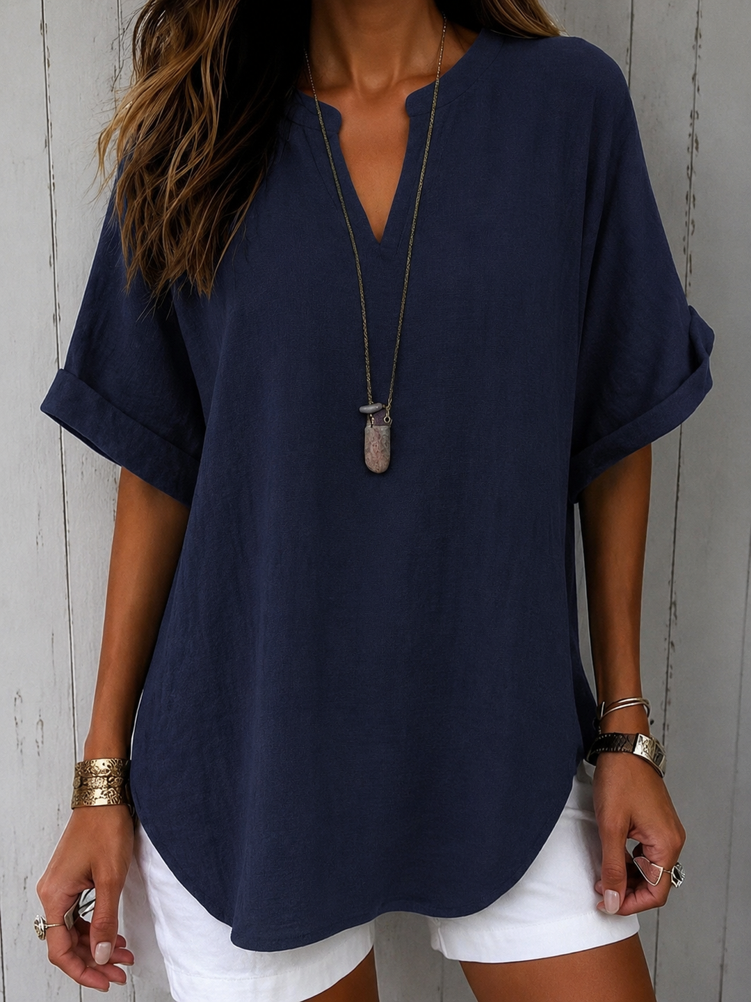Emma Casual Plain Short-Sleeved Blouse for Women, Elegant Versatile Style