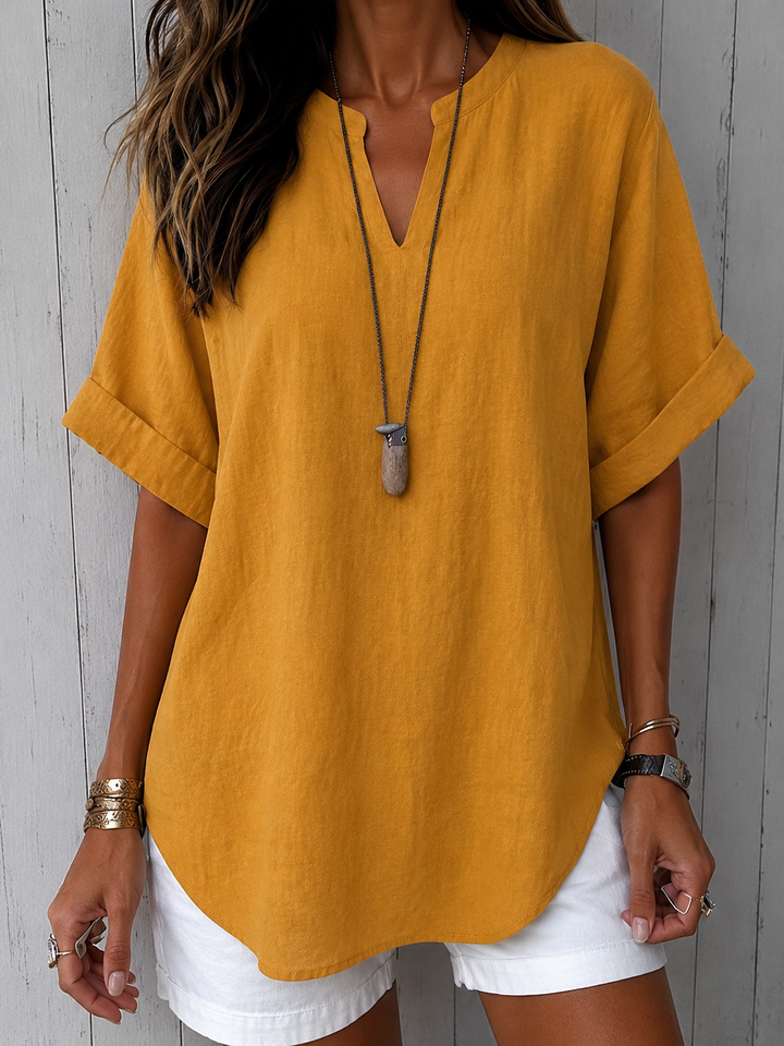 Emma Casual Plain Short-Sleeved Blouse for Women, Elegant Versatile Style