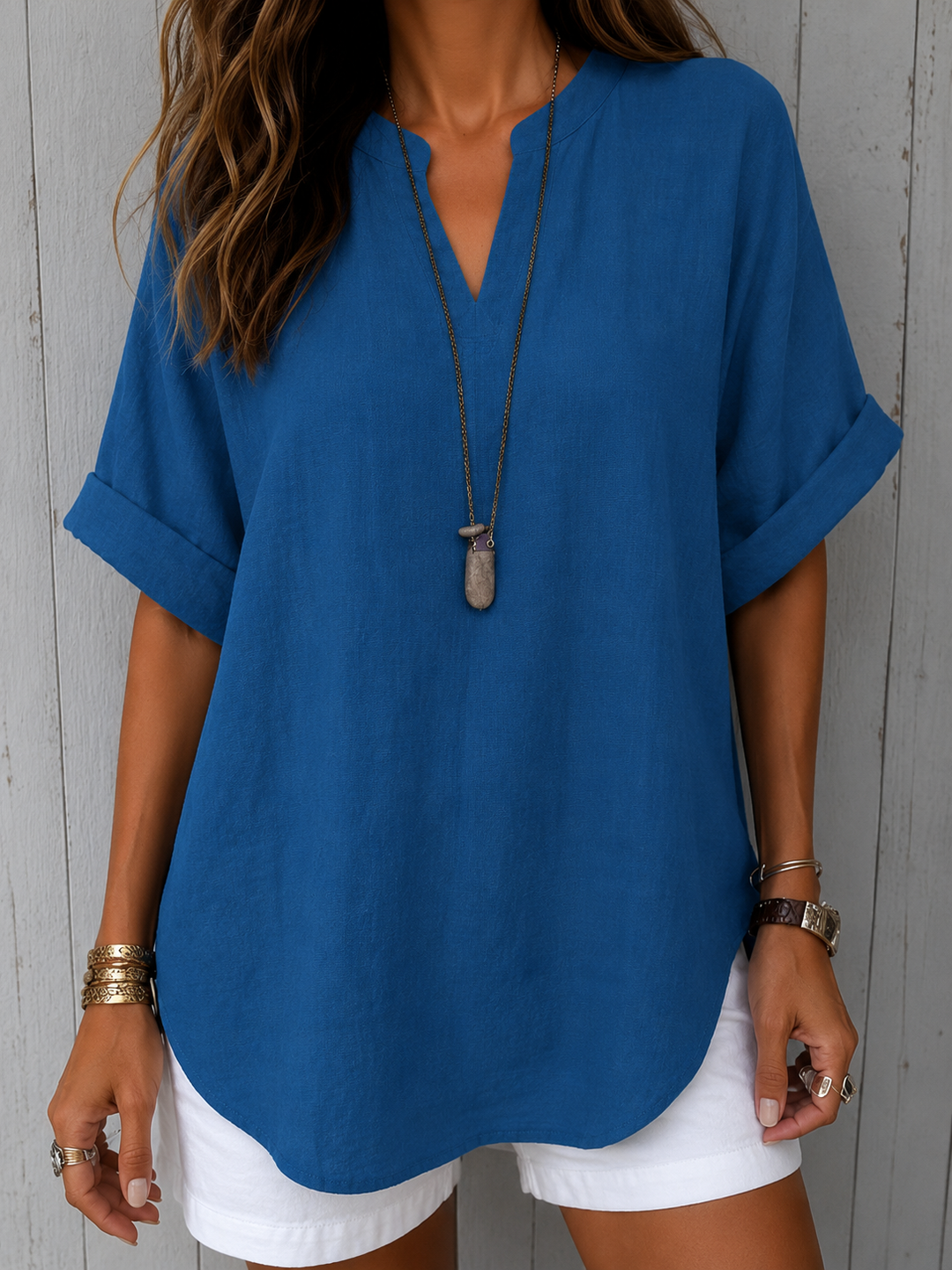 Emma Casual Plain Short-Sleeved Blouse for Women, Elegant Versatile Style