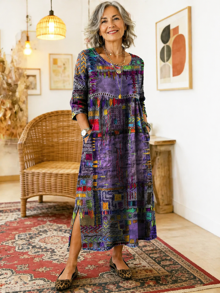 Hélène | Denim Dress with Ethnic Patchwork