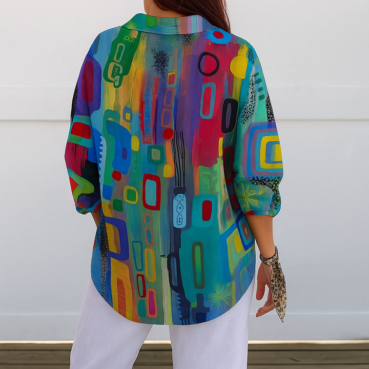 Catalina Patterned Artistic Button-Up Blouse