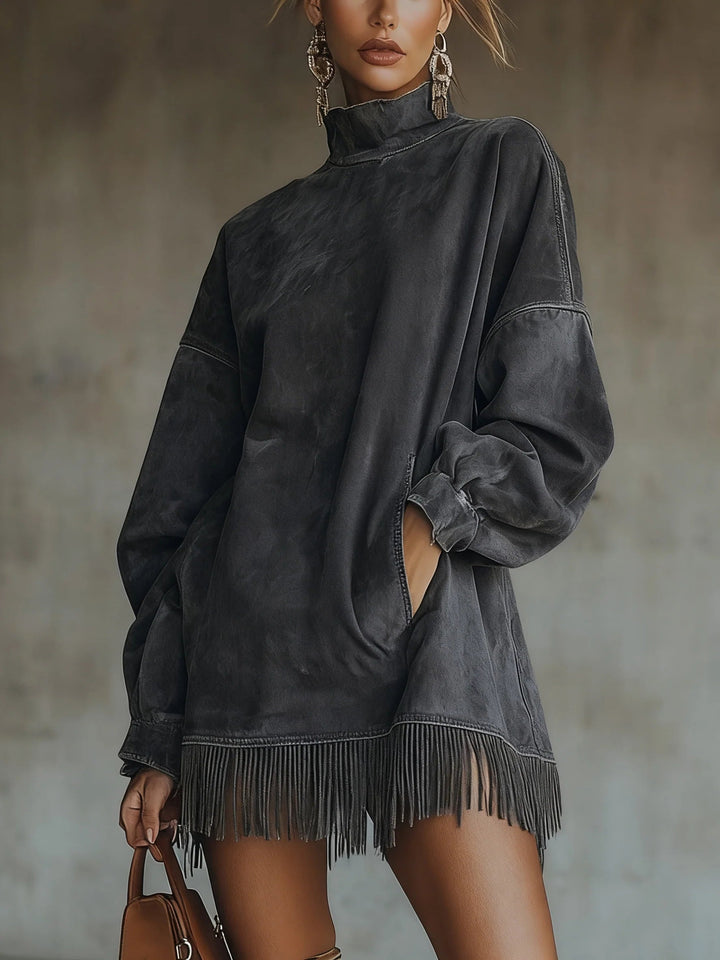 Amalia | Dress with High Neck and Fringes