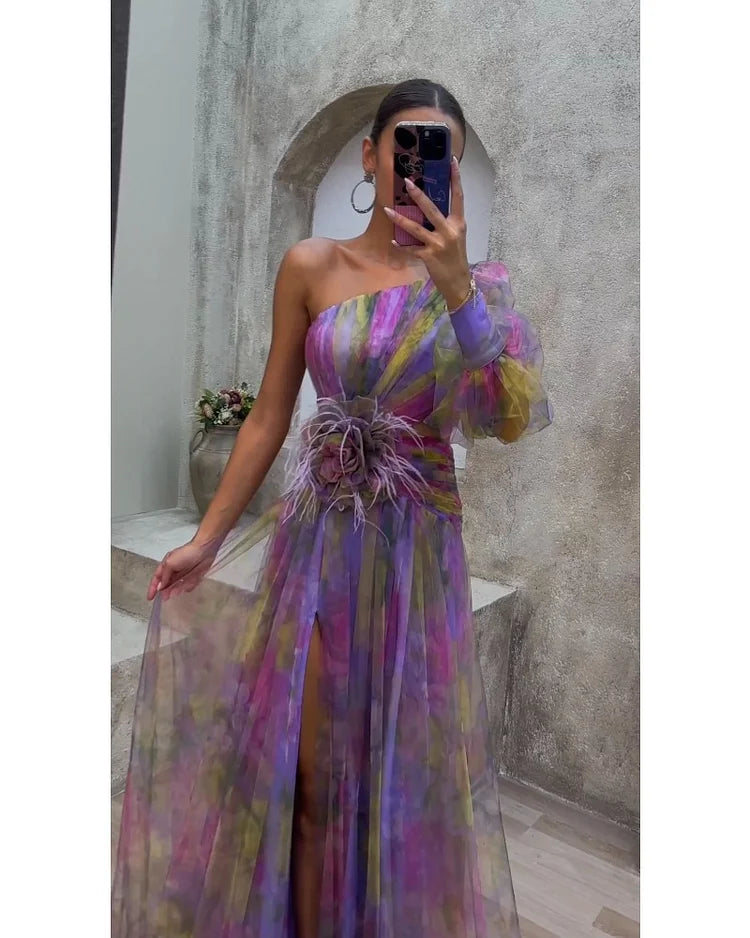 Orit™ | Asymmetrical One Sleeve Split Dress