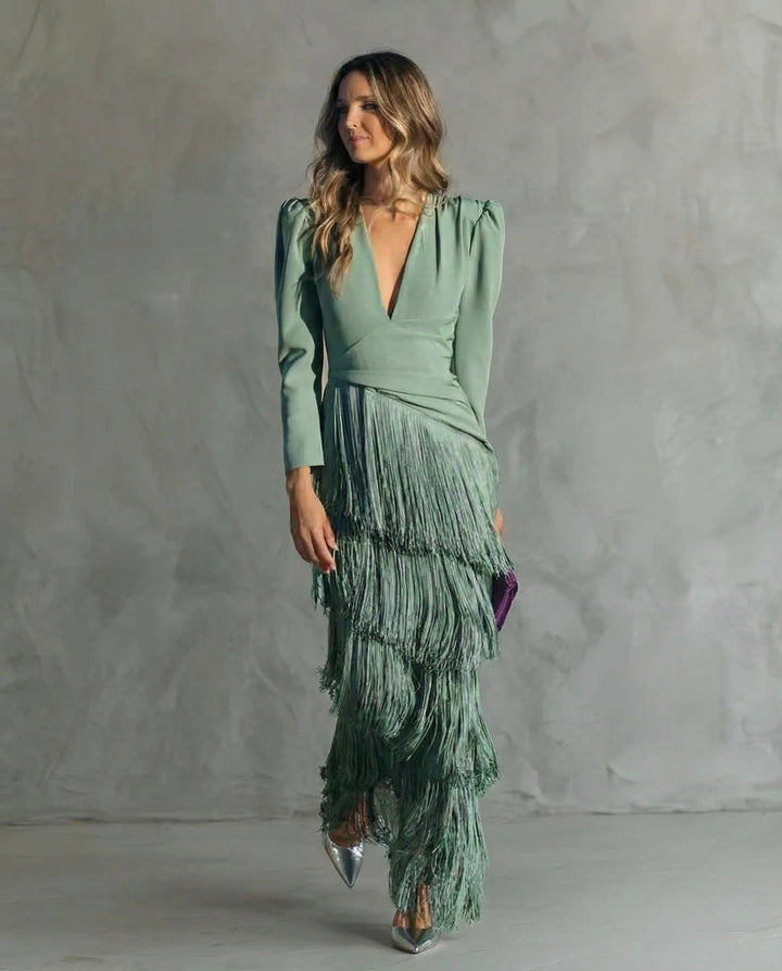 Claire | Elegant dress with fringe sleeves