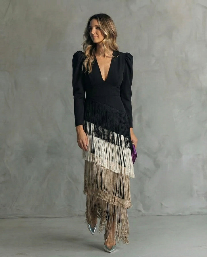 Lara | Elegant dress with fringe sleeves