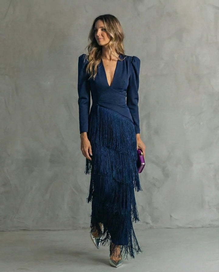 Louise | Elegant dress with fringe sleeves