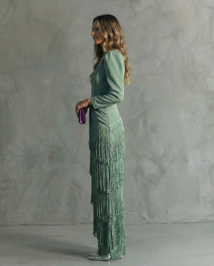Louise | Elegant dress with fringe sleeves